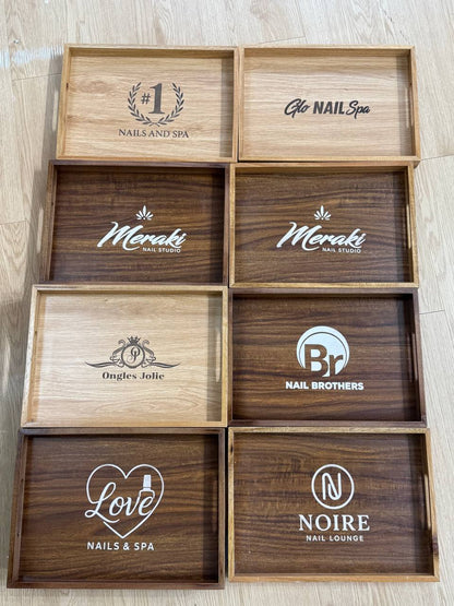 KHAY GỖ KHẮC LOGO CHO TIỆM NAILS