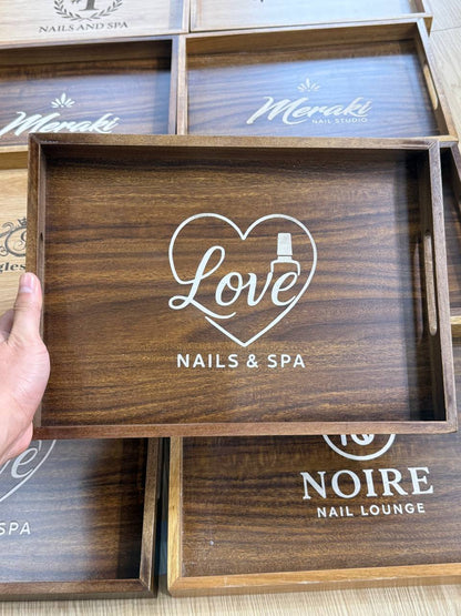 KHAY GỖ KHẮC LOGO CHO TIỆM NAILS